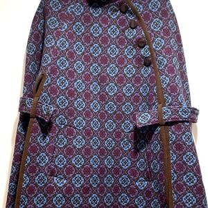 VTG Coracle Cape Woman’s Welsh Tapestry Purple/Turquoise/Brown Wool Mod 60-70s